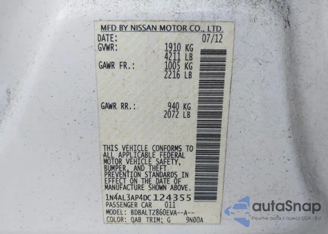 2013 Nissan Altima 2.5 Sv из США, поврежденный, VIN 1N4AL3AP4DC124355